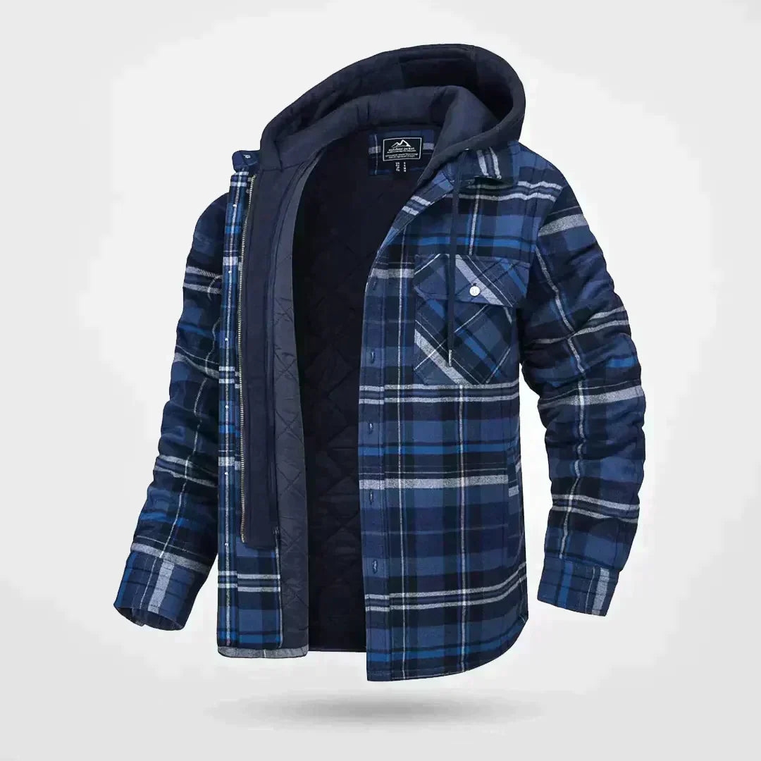 Herrenjacke – Warme Kapuzenjacke im Karomuster für Winter, Wind- und Wetterfest 0