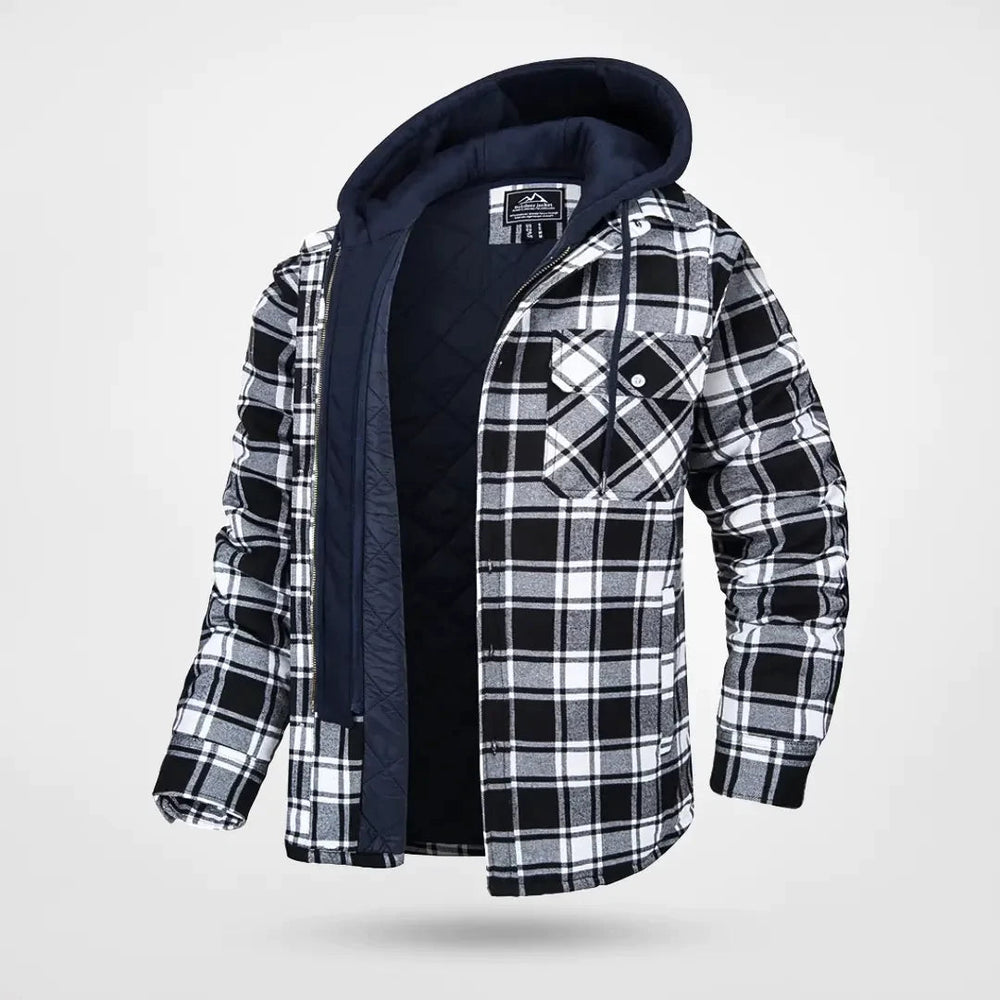 Herrenjacke – Warme Kapuzenjacke im Karomuster für Winter, Wind- und Wetterfest 1