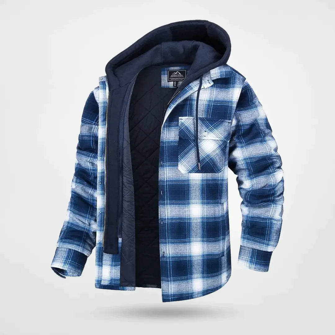 Herrenjacke – Warme Kapuzenjacke im Karomuster für Winter, Wind- und Wetterfest 2
