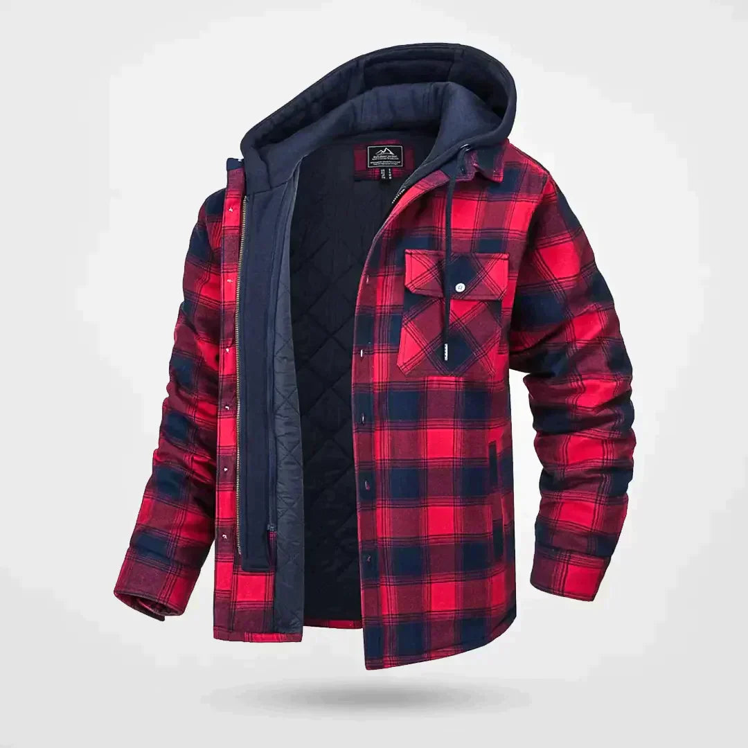 Herrenjacke – Warme Kapuzenjacke im Karomuster für Winter, Wind- und Wetterfest 3