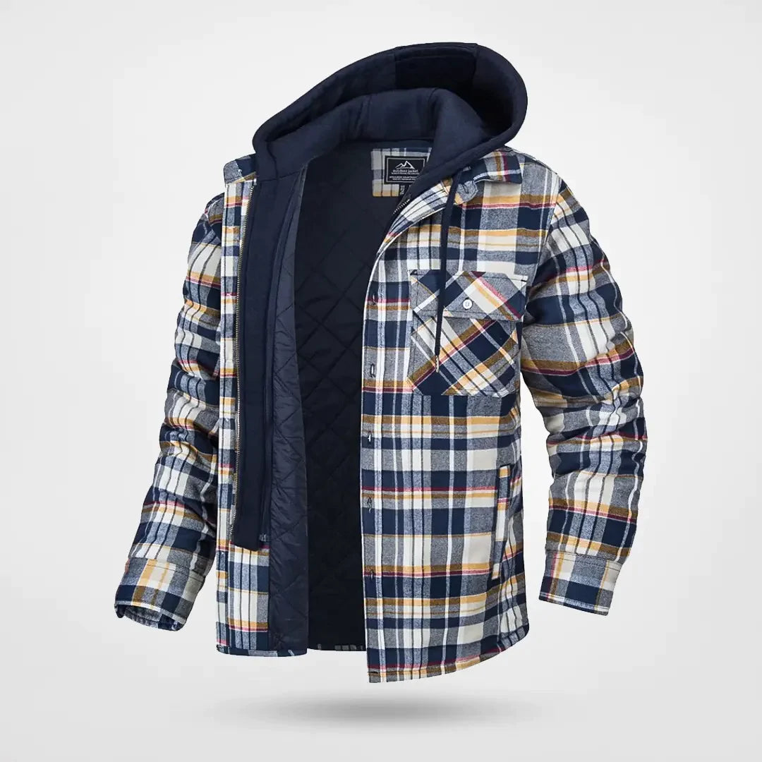 Herrenjacke – Warme Kapuzenjacke im Karomuster für Winter, Wind- und Wetterfest 4