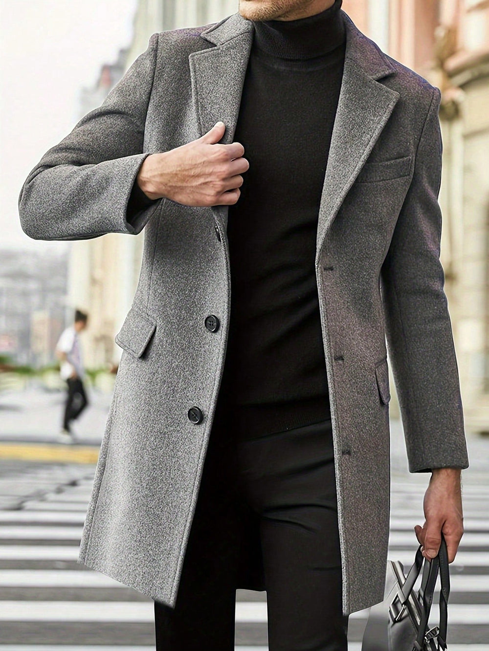 Herrenmantel Lang Schwarz – Warmer Formeller Mantel für Eleganz und Komfort 1