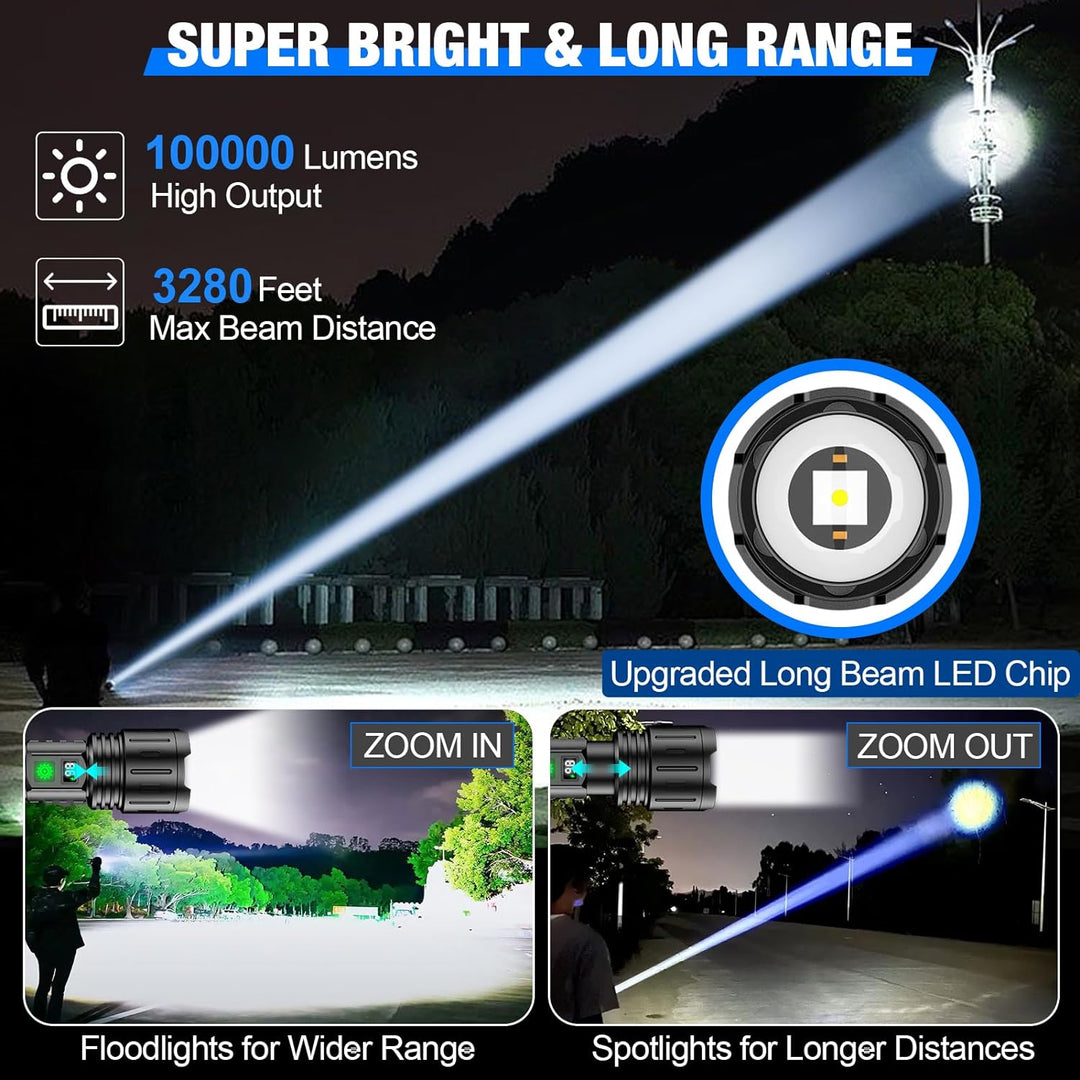 Hochleistungs-LED Taschenlampe 100.000 Lumen, Powerbank-Funktion, wasserdicht 1