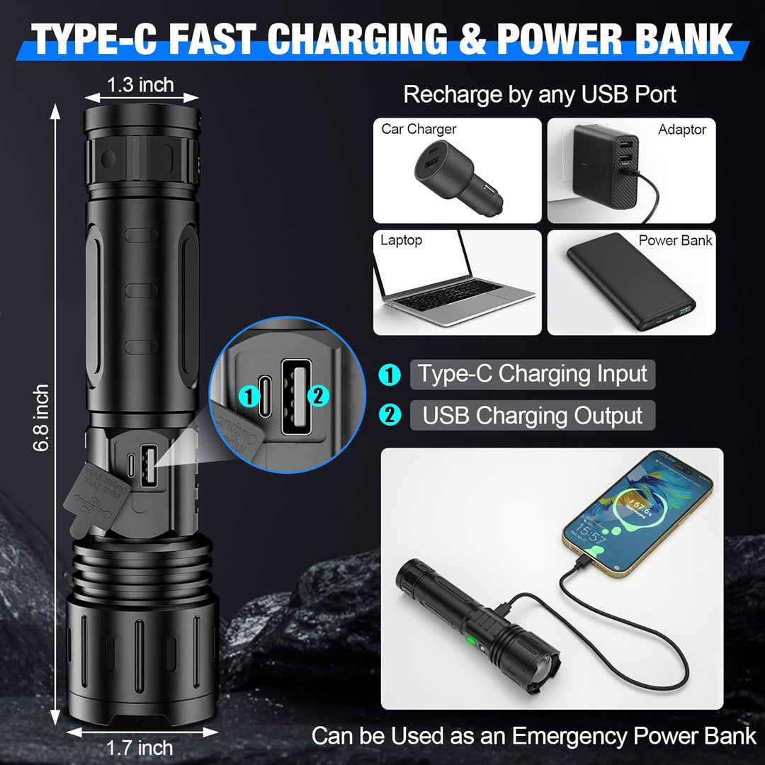 Hochleistungs-LED Taschenlampe 100.000 Lumen, Powerbank-Funktion, wasserdicht 5