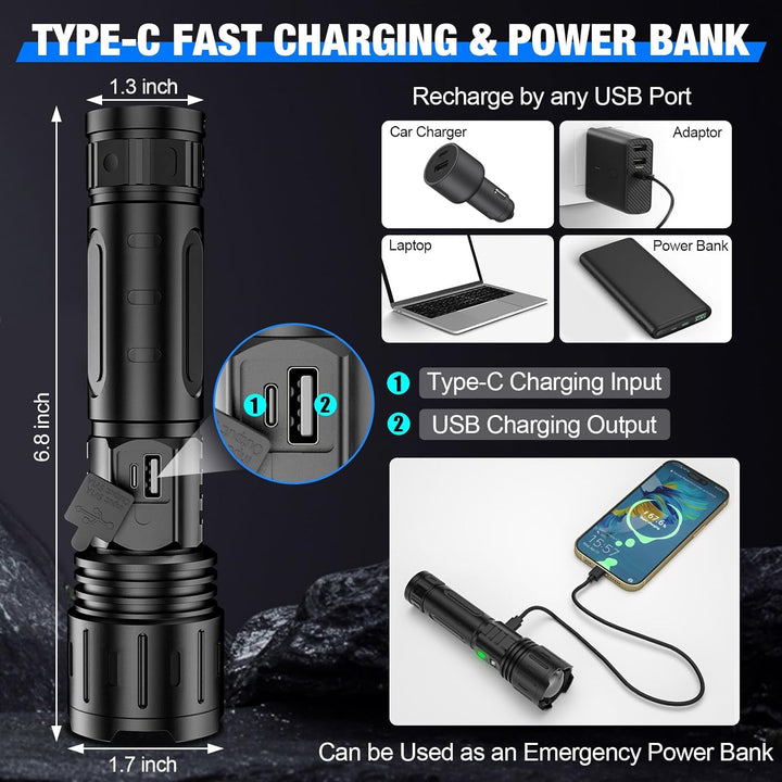 Hochleistungs-LED Taschenlampe 100.000 Lumen, Powerbank-Funktion, wasserdicht 5