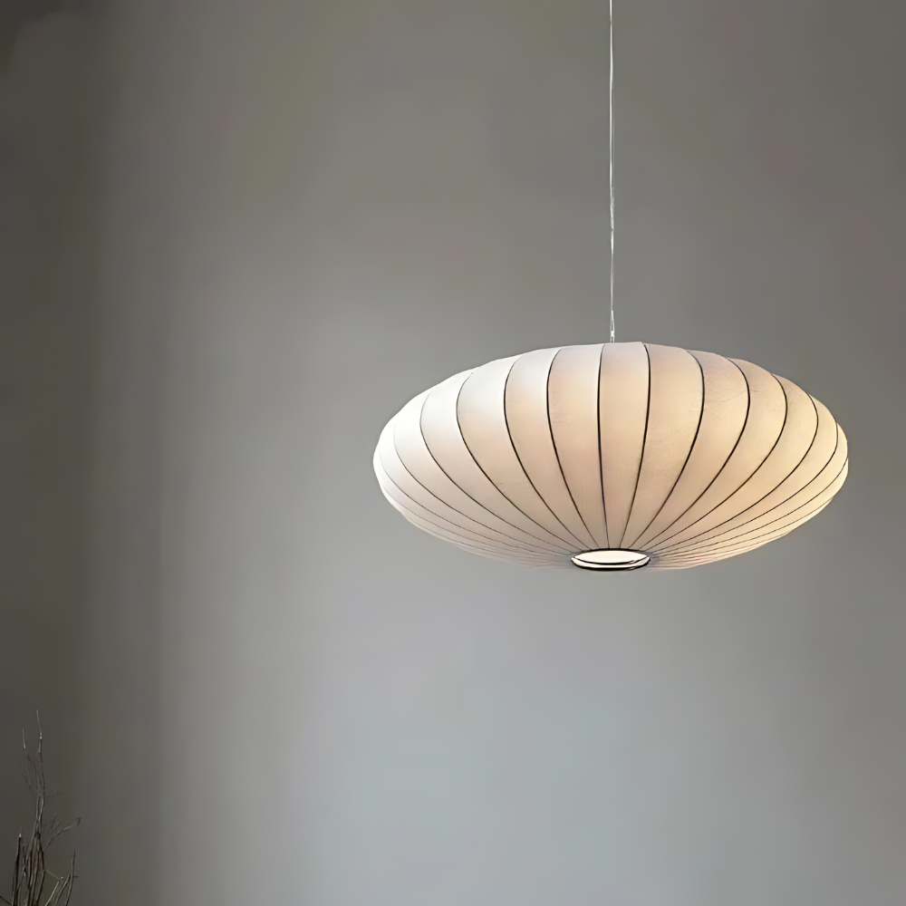 Japandi Pendelleuchte – Elegante Hängelampe aus Kunstseide für Esszimmer und Wohnzimmer 1
