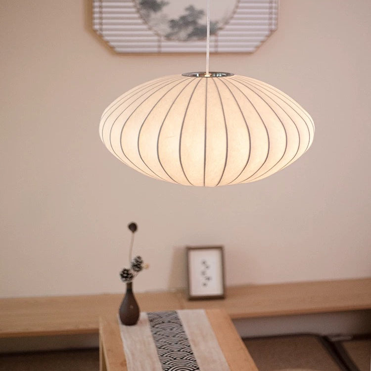 Japandi Pendelleuchte – Elegante Hängelampe aus Kunstseide für Esszimmer und Wohnzimmer 4
