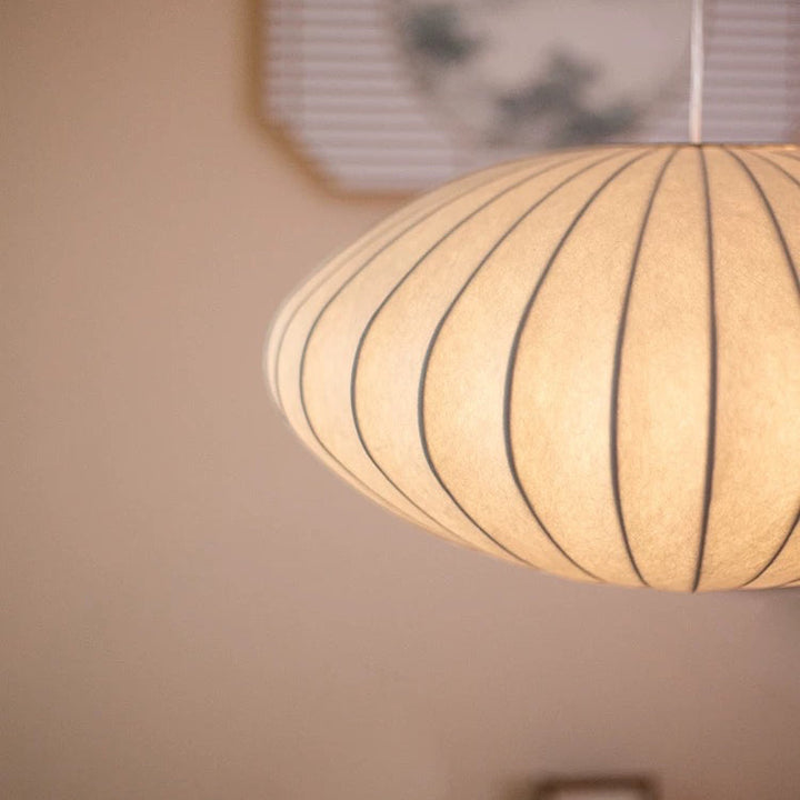 Japandi Pendelleuchte – Elegante Hängelampe aus Kunstseide für Esszimmer und Wohnzimmer 7