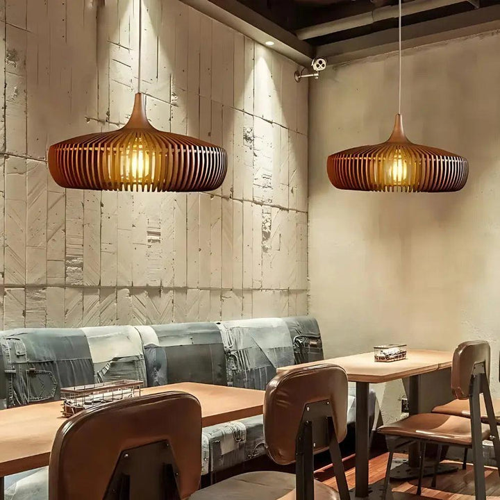 Japandi Pendelleuchte aus Massivholz – Handgefertigte Hängeleuchte für Esszimmer und Wohnzimmer, Warmes Licht, Minimalistisches Design 2