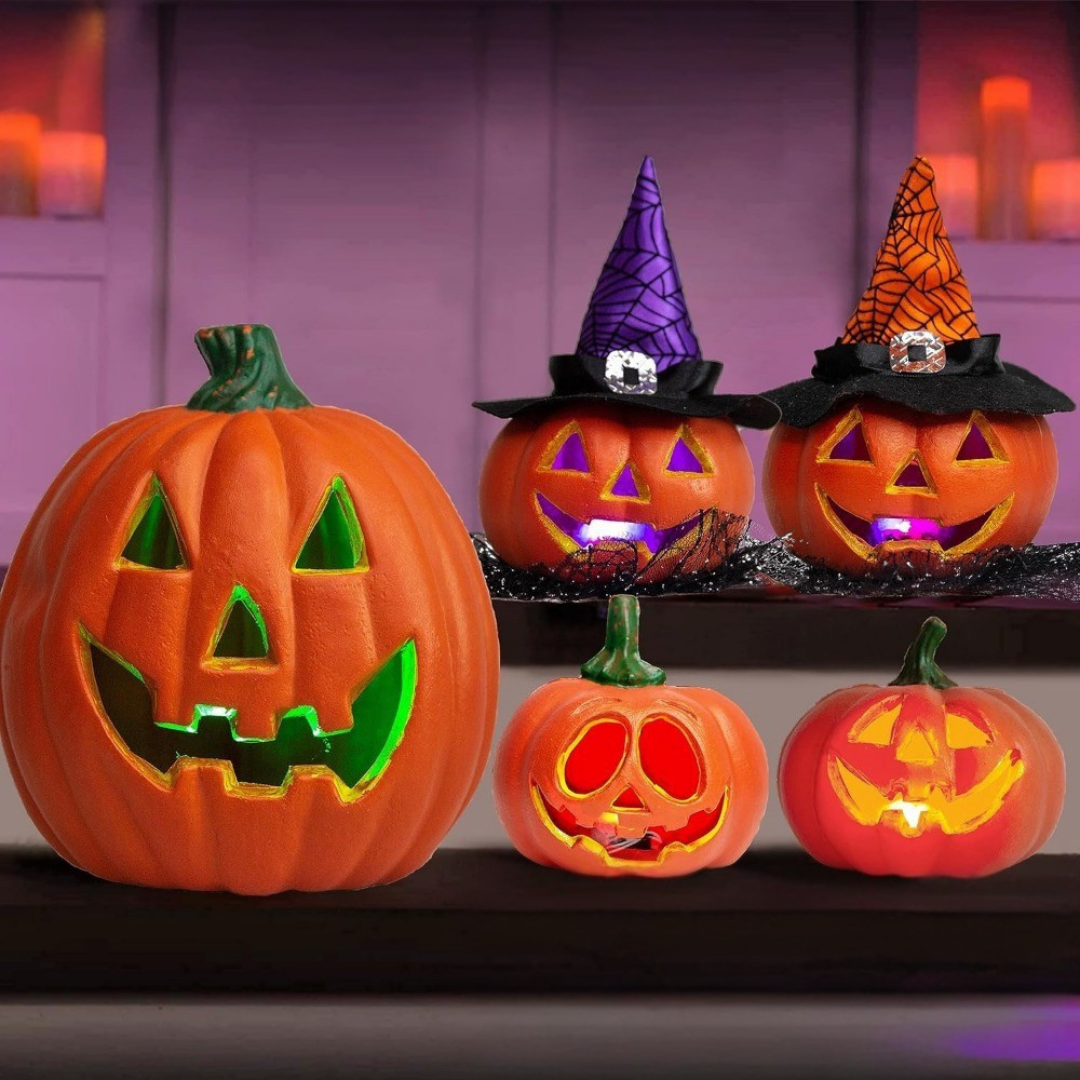 Leuchtendes Halloween Dekorationsset – Batteriebetriebene Kürbis Deko für Tischdeko 0
