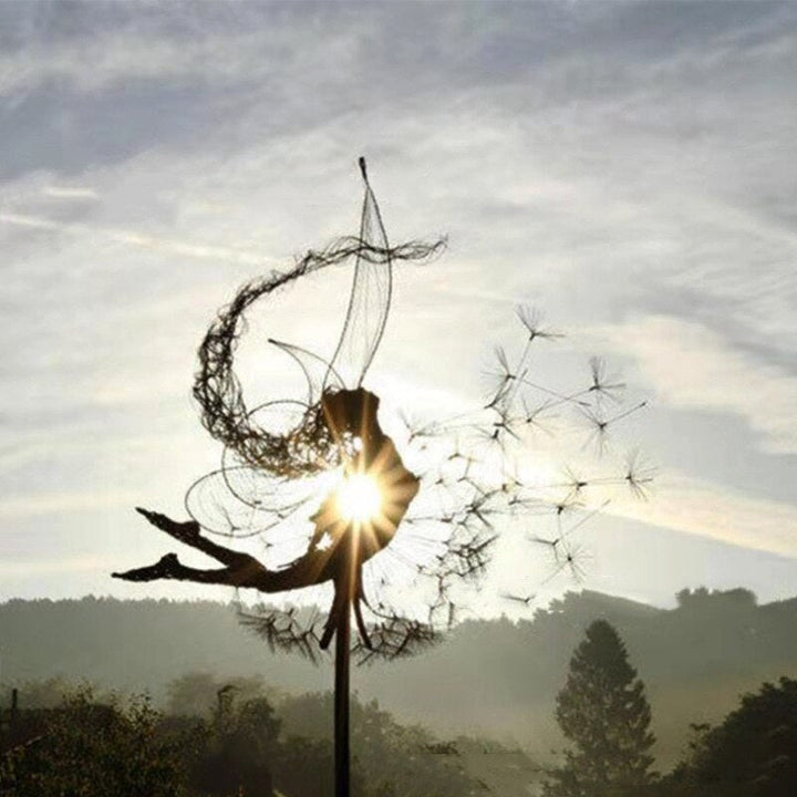 Magische Gartenfigur – Wetterfeste Metall-Skulptur für den Garten mit Feen und Löwenzahn 1