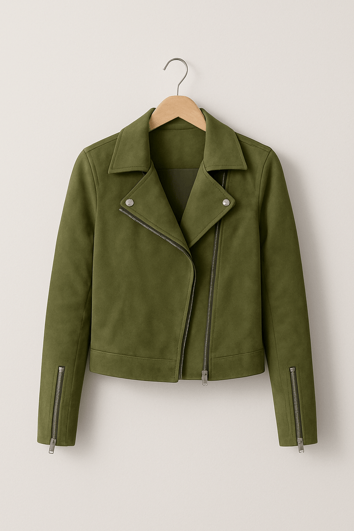 Mathilde Bikerjacke Damen – Klassische Lederjacke Schwarz im Wildleder-Look 0