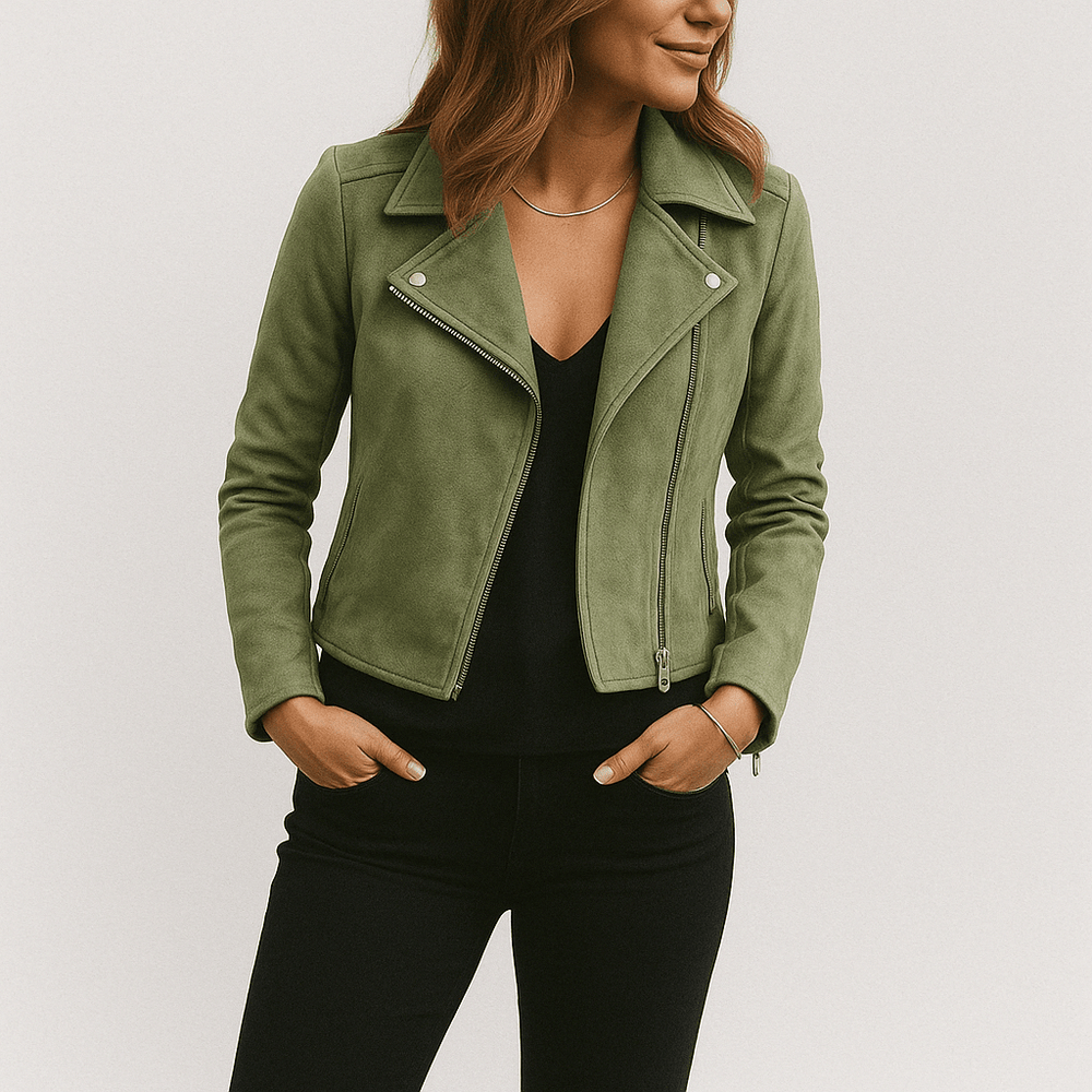 Mathilde Bikerjacke Damen – Klassische Lederjacke Schwarz im Wildleder-Look 1