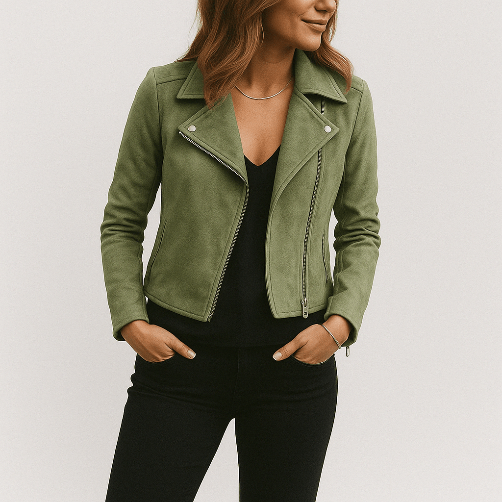 Mathilde Bikerjacke Damen – Klassische Lederjacke Schwarz im Wildleder-Look 1