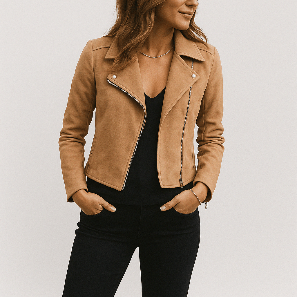 Mathilde Bikerjacke Damen – Klassische Lederjacke Schwarz im Wildleder-Look 2