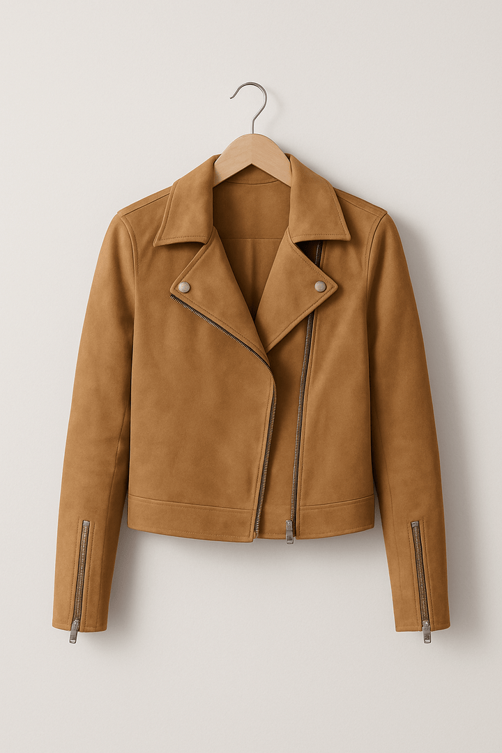 Mathilde Bikerjacke Damen – Klassische Lederjacke Schwarz im Wildleder-Look 3