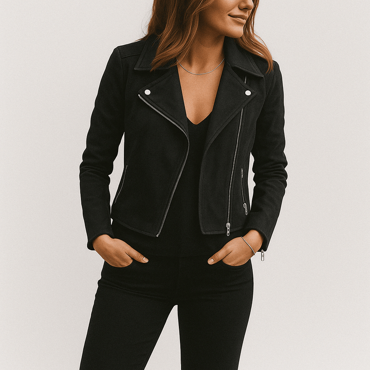 Mathilde Bikerjacke Damen – Klassische Lederjacke Schwarz im Wildleder-Look 4