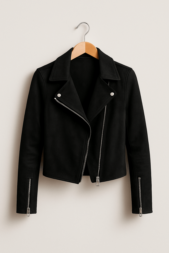 Mathilde Bikerjacke Damen – Klassische Lederjacke Schwarz im Wildleder-Look 5