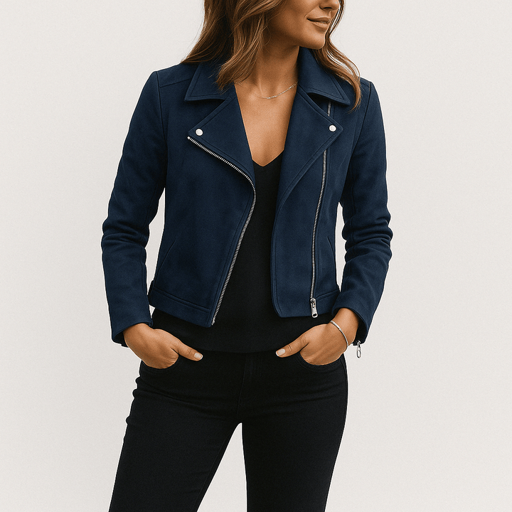 Mathilde Bikerjacke Damen – Klassische Lederjacke Schwarz im Wildleder-Look 6