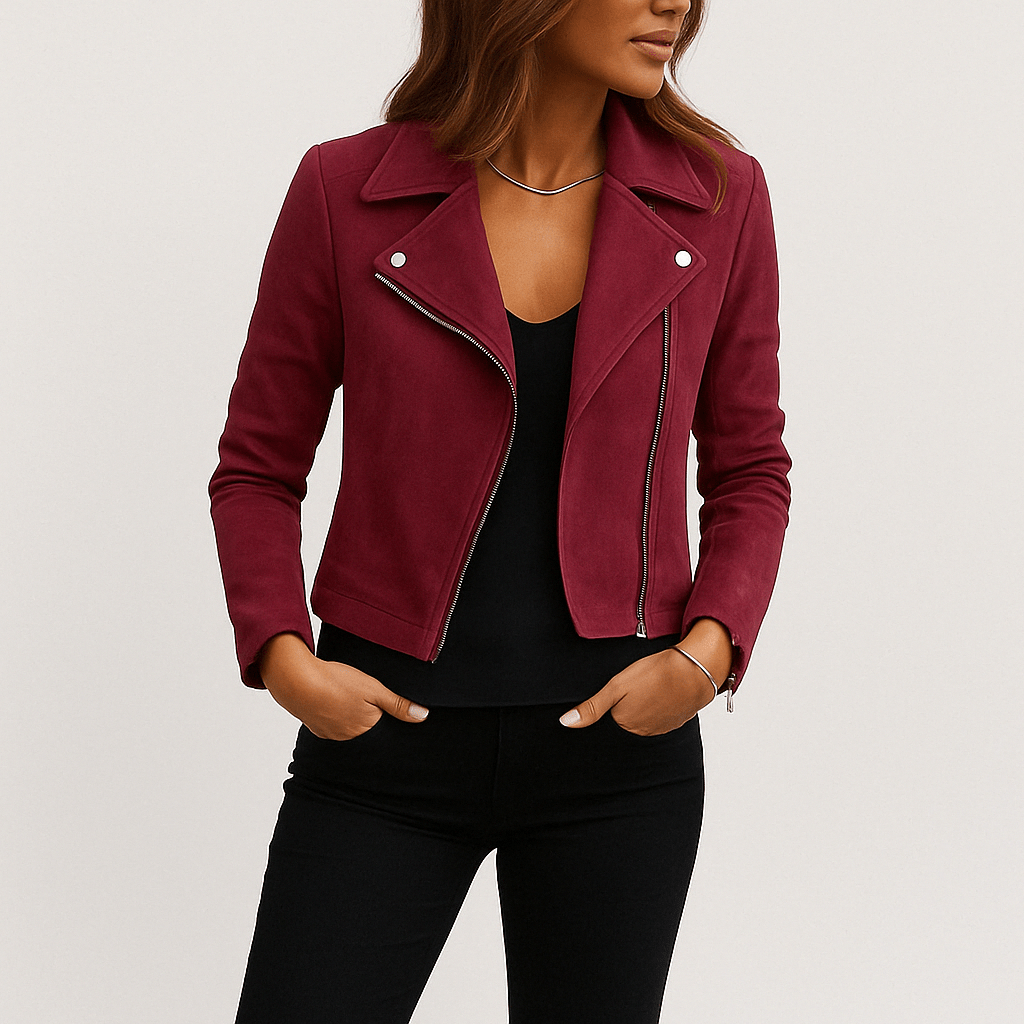 Mathilde Bikerjacke Damen – Klassische Lederjacke Schwarz im Wildleder-Look 8