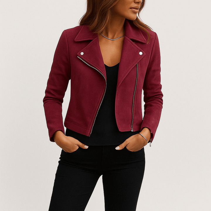 Mathilde Bikerjacke Damen – Klassische Lederjacke Schwarz im Wildleder-Look 8