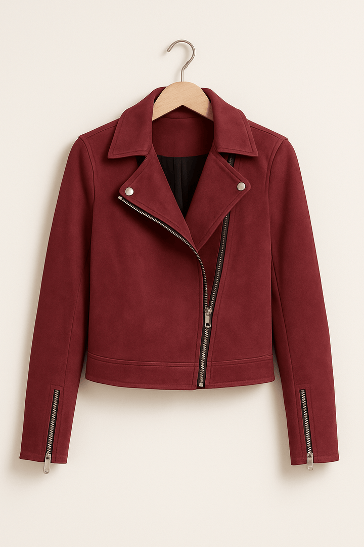 Mathilde Bikerjacke Damen – Klassische Lederjacke Schwarz im Wildleder-Look 9