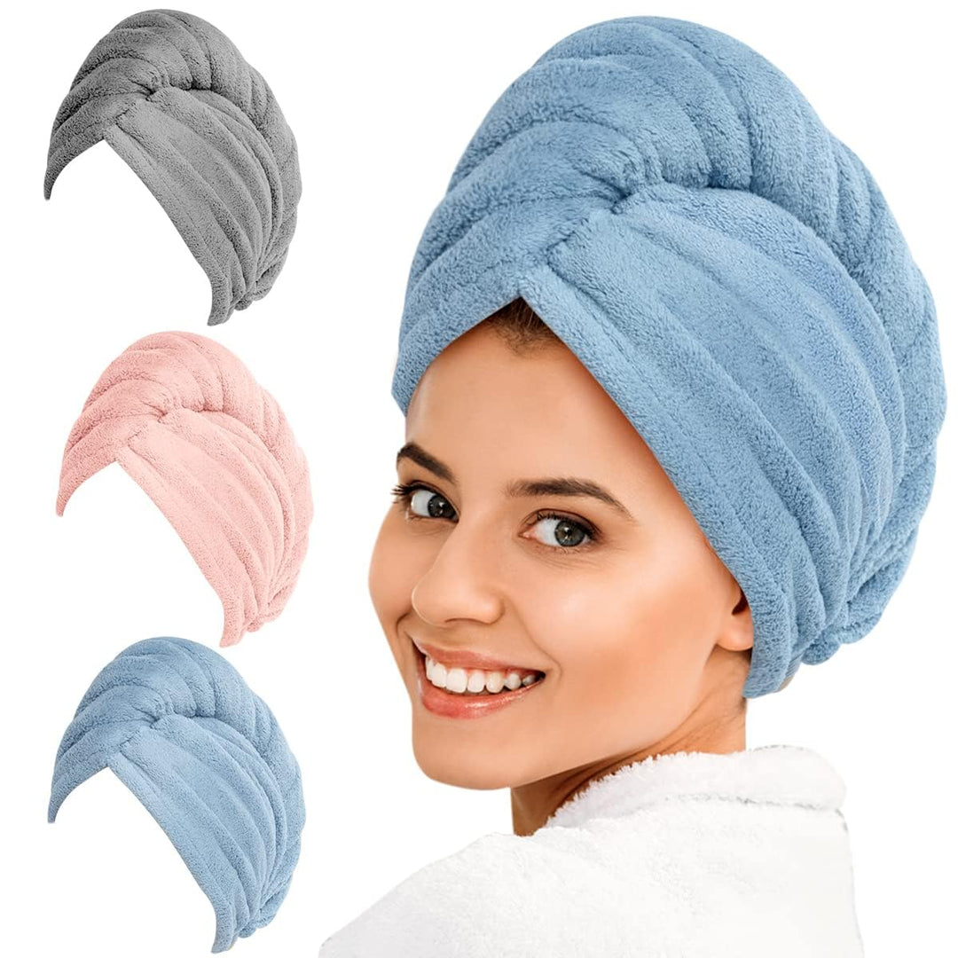 Mikrofaser Haarhandtuch – 3er Pack für schnelles Trocknen & Schutz von Locken 0