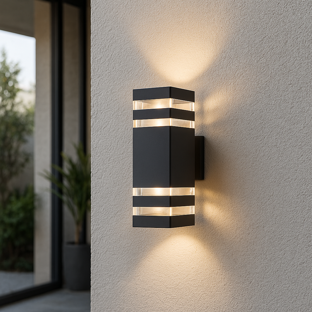Moderne LED Außenwandleuchte – Witterungsbeständige 2-Wege Außenwandlampe aus Aluminium und Glas 0