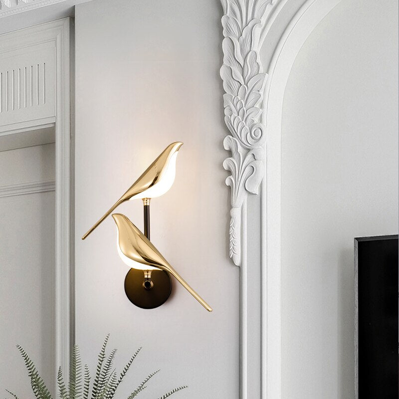 Moderne Wandlampe im Vogel-Design – Energiesparende LED Wandleuchte für Innenräume, Vielseitig Einsetzbar, Gold 3