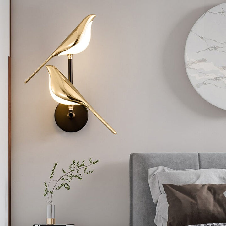 Moderne Wandlampe im Vogel-Design – Energiesparende LED Wandleuchte für Innenräume, Vielseitig Einsetzbar, Gold 5