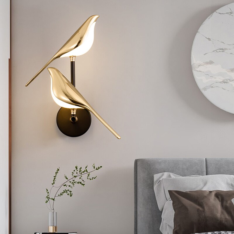 Moderne Wandlampe im Vogel-Design – Energiesparende LED Wandleuchte für Innenräume, Vielseitig Einsetzbar, Gold 5