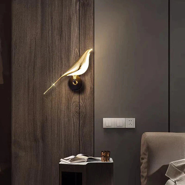 Moderne Wandlampe im Vogel-Design – Energiesparende LED Wandleuchte für Innenräume, Vielseitig Einsetzbar, Gold 6