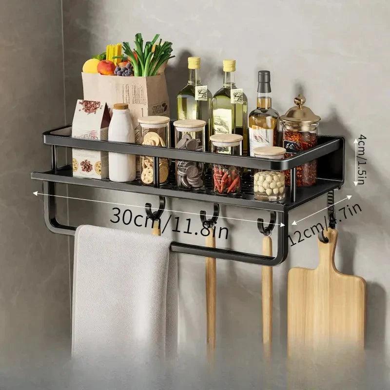 Modernes Küchenregal Wandmontage aus Aluminium – Schwarz, Platzsparend, Hängend, Regal für Küche, 30-50 cm 0