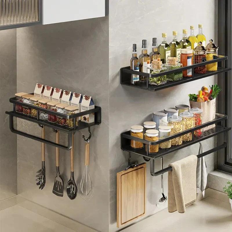 Modernes Küchenregal Wandmontage aus Aluminium – Schwarz, Platzsparend, Hängend, Regal für Küche, 30-50 cm 1