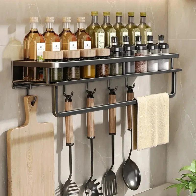 Modernes Küchenregal Wandmontage aus Aluminium – Schwarz, Platzsparend, Hängend, Regal für Küche, 30-50 cm 2
