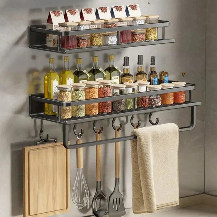 Modernes Küchenregal Wandmontage aus Aluminium – Schwarz, Platzsparend, Hängend, Regal für Küche, 30-50 cm 3