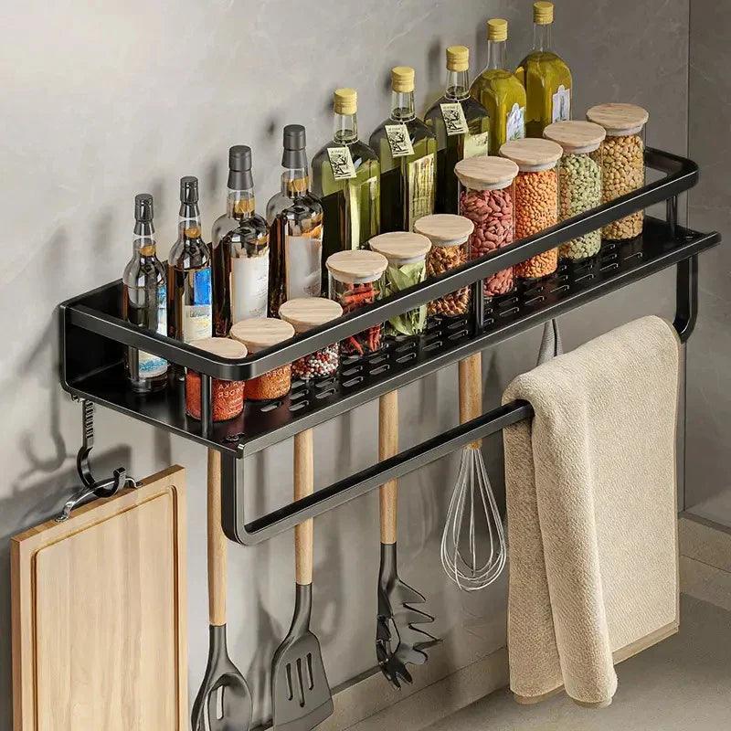 Modernes Küchenregal Wandmontage aus Aluminium – Schwarz, Platzsparend, Hängend, Regal für Küche, 30-50 cm 4
