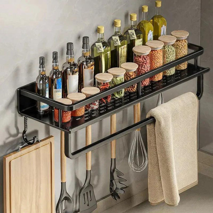 Modernes Küchenregal Wandmontage aus Aluminium – Schwarz, Platzsparend, Hängend, Regal für Küche, 30-50 cm 4