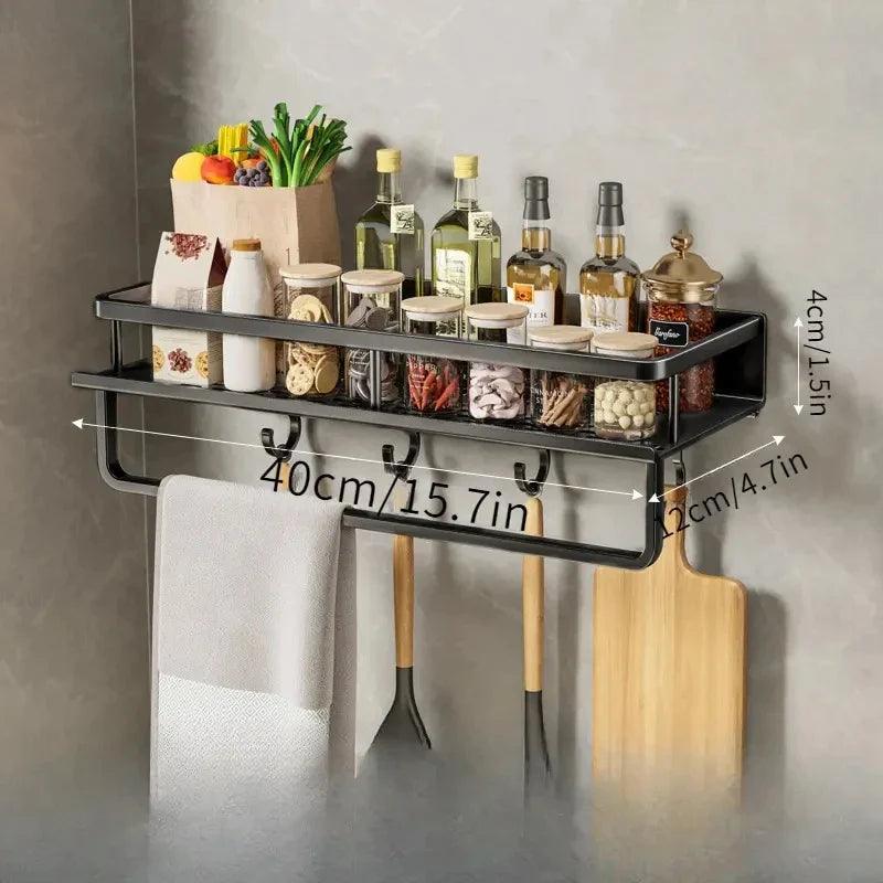 Modernes Küchenregal Wandmontage aus Aluminium – Schwarz, Platzsparend, Hängend, Regal für Küche, 30-50 cm 5