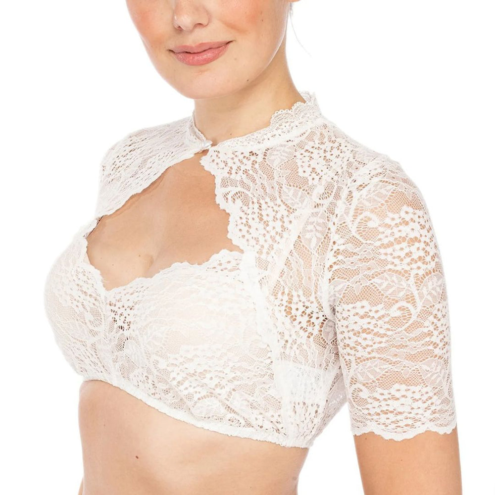 Modische Dirndlbluse Spitze mit Herzausschnitt für Damen – Schwarz, Plus-Size geeignet 1