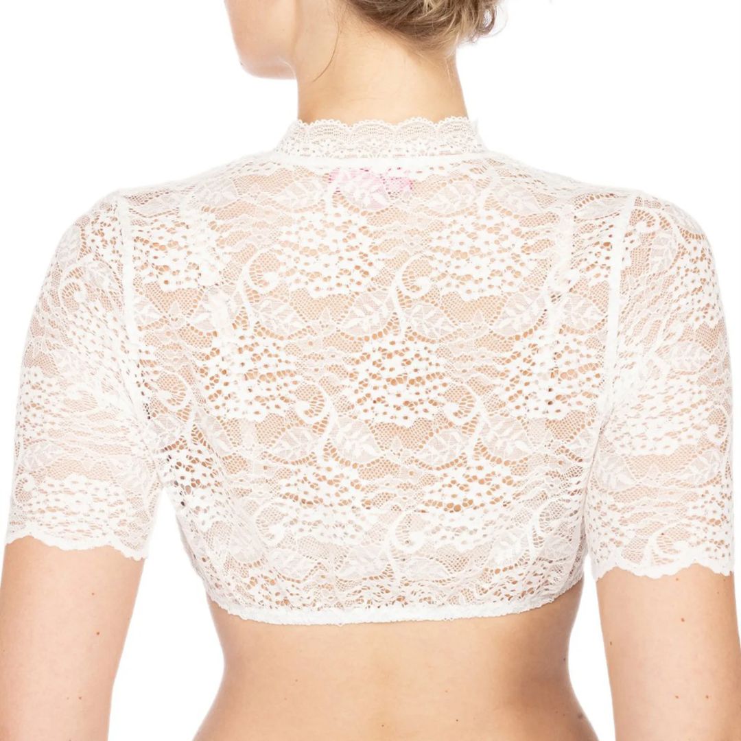 Modische Dirndlbluse Spitze mit Herzausschnitt für Damen – Schwarz, Plus-Size geeignet 2