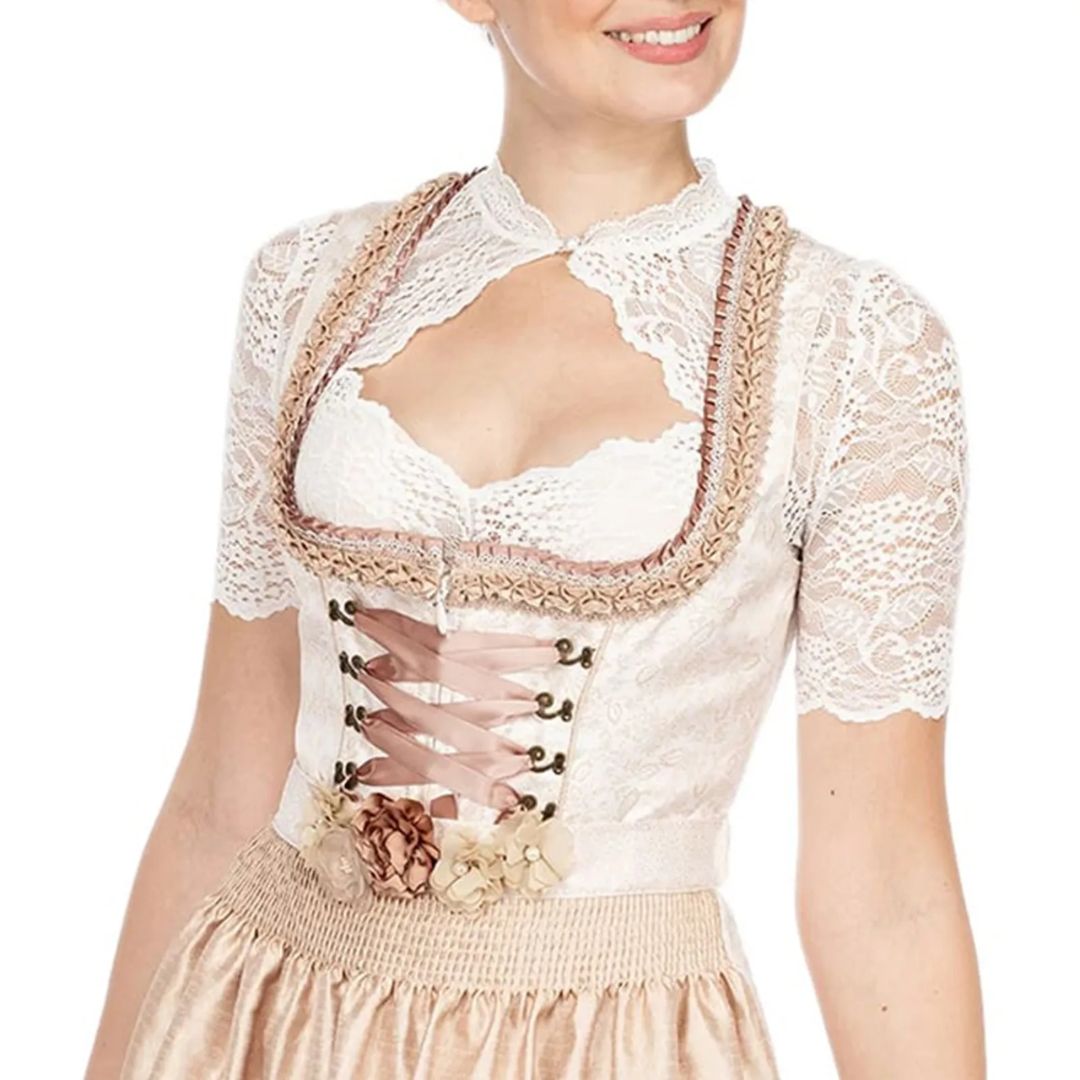 Modische Dirndlbluse Spitze mit Herzausschnitt für Damen – Schwarz, Plus-Size geeignet 4