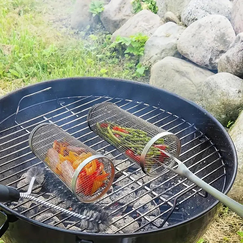 OutdoorHaven – Edelstahl Grillkorb Set mit Drehverschluss für Gemüse, Fisch und Fleisch 4
