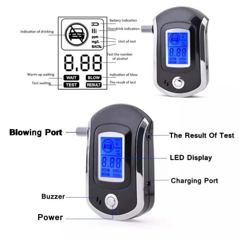 Professioneller Dräger Alkoholtester – Tragbares Atemalkoholmessgerät mit LCD-Display und Polizeisensor 2