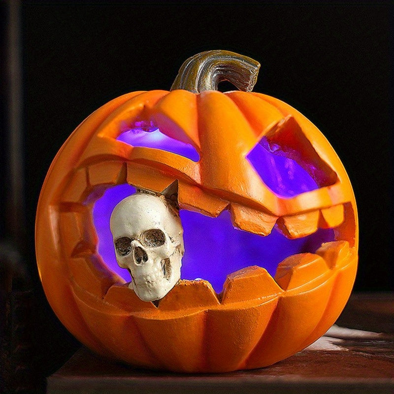 Realistische Halloween Deko – Jack O'Lantern Mit Schädel Für Gruselige Tischdeko 0