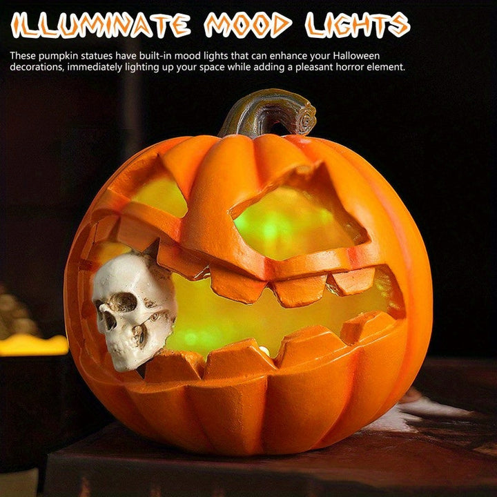 Realistische Halloween Deko – Jack O'Lantern Mit Schädel Für Gruselige Tischdeko 4