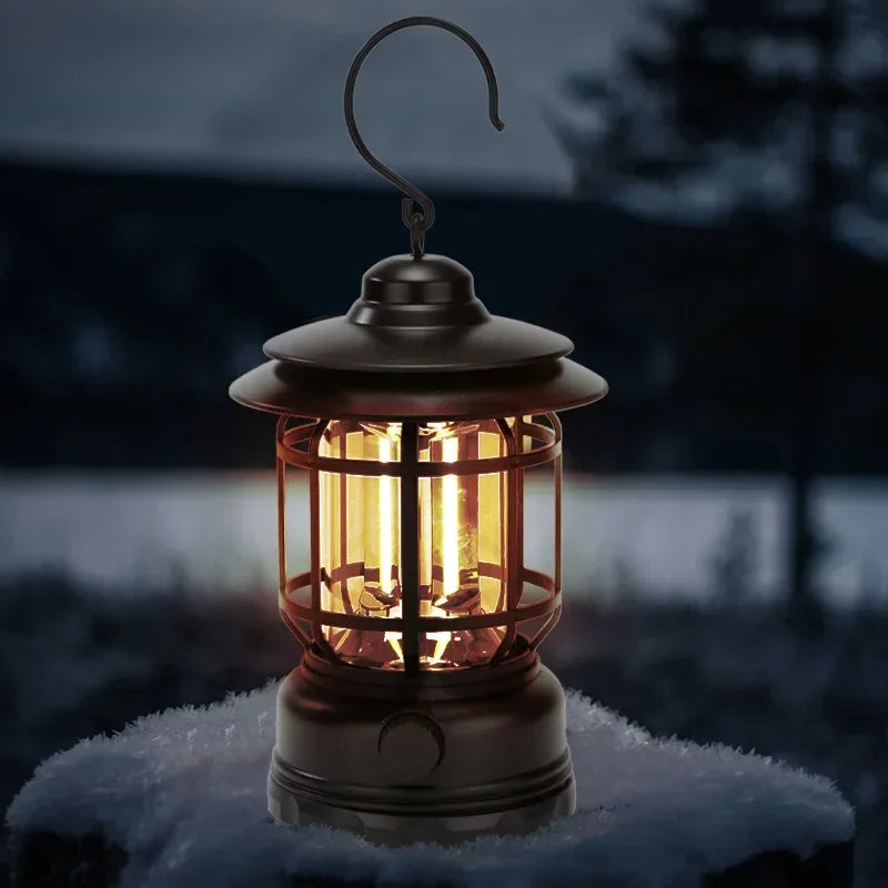 Retro Campinglaterne – Wasserdichte Tragbare Gartenlampe mit Warmem Licht 0