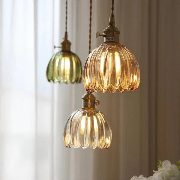 Retro Hängeleuchte aus Glas in Blumenform – Elegante japanische Deckenlampe 6