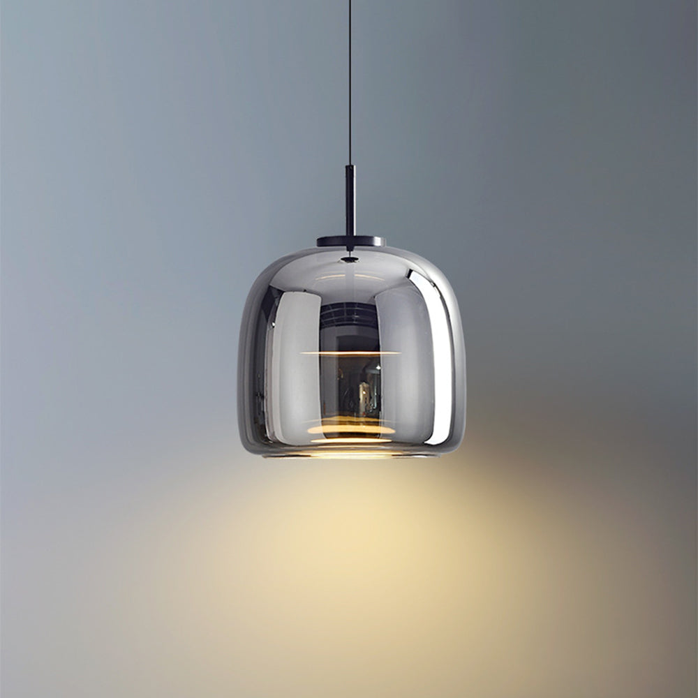Retro Pendelleuchte aus Metall und Glas – Goldene Hängelampe für Schlafzimmer und Wohnräume, Energieeffiziente LED-Beleuchtung 10