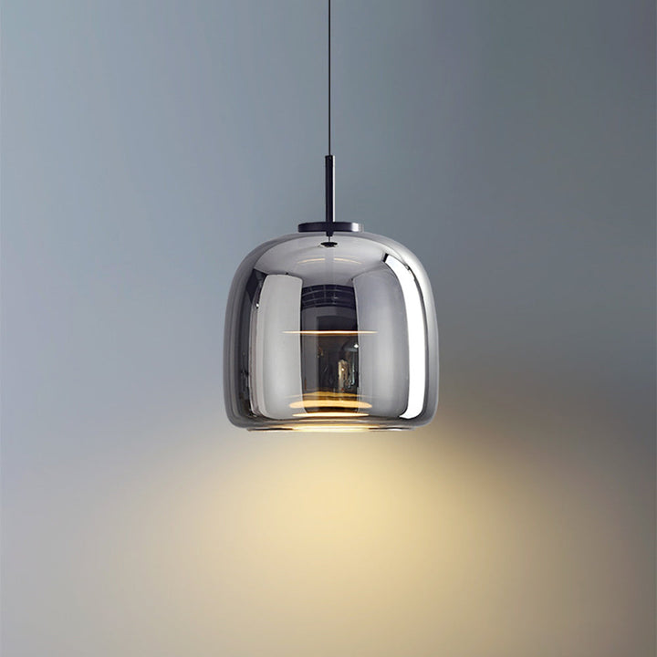 Retro Pendelleuchte aus Metall und Glas – Goldene Hängelampe für Schlafzimmer und Wohnräume, Energieeffiziente LED-Beleuchtung 10